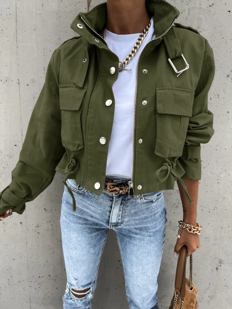 Winter Jacket Women 2026 Streetwear Long Sleeve Top Bomber Trending Products Clothes Coats Short Tooling Style Coat Women