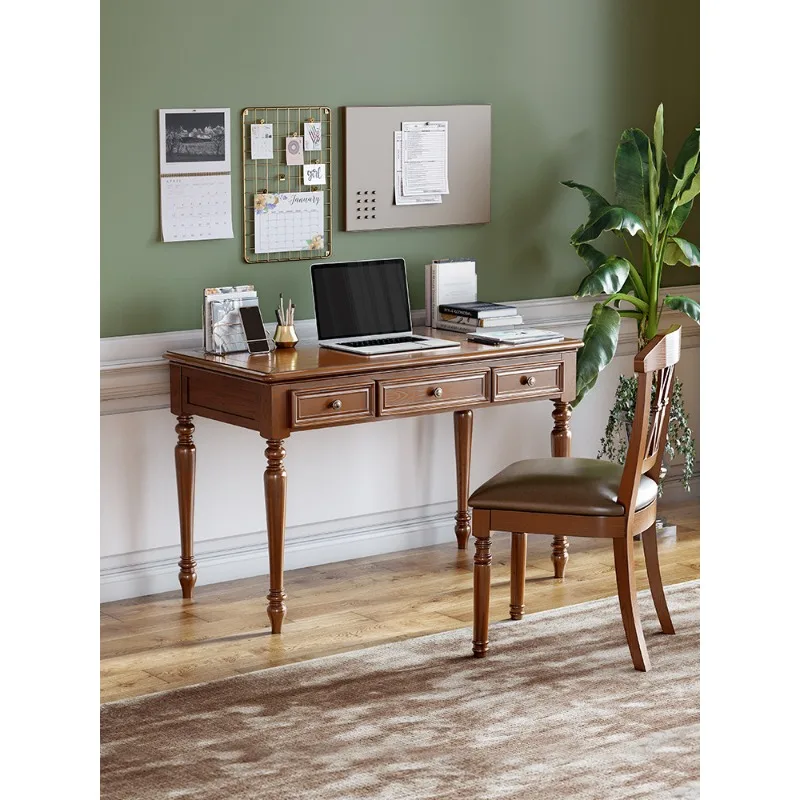 American solid wood desk and chair combination retro simple small apartment dresser desk study desk household furniture