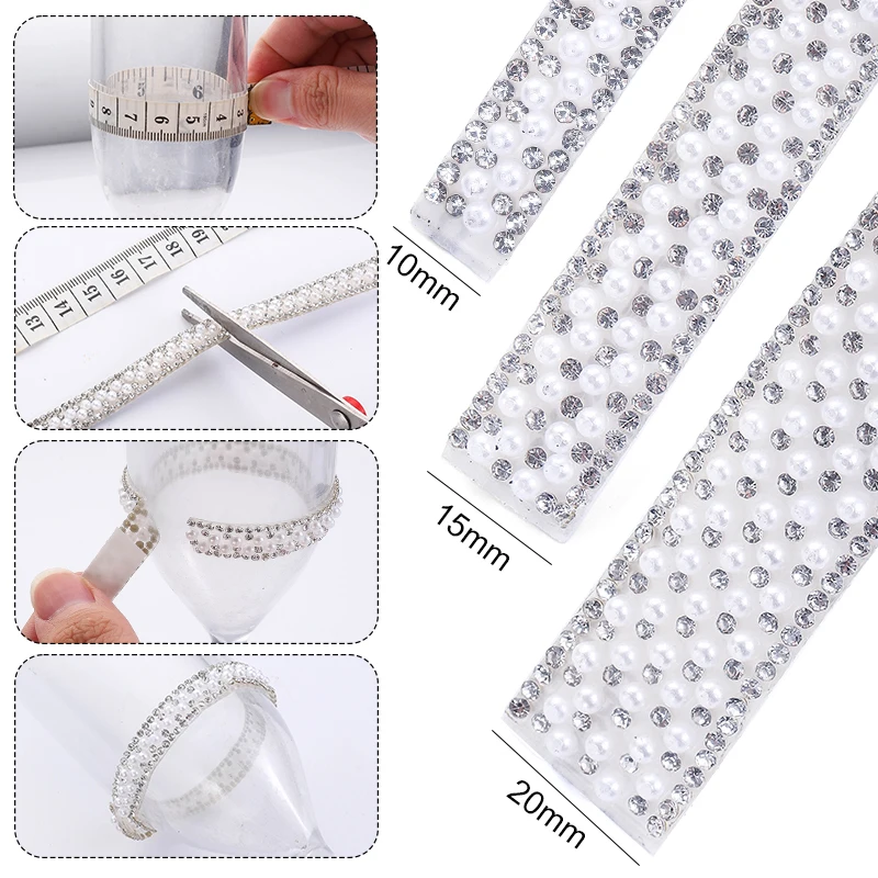 1 Yard Sewing Trim Pearl Crystal Motif Strass Hot Fix Rhinestone Applicator Ribbon With Rhinestones Iron On For Dresses Hat etc.