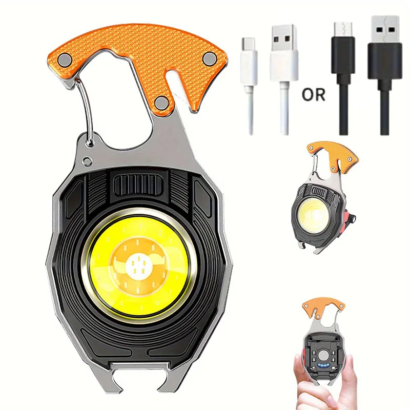 LED Flashlight Portable Multifunctional Mini COB Keychain Lamp USB Rechargeable Work Light Strong Torch Camping Outdoor Lantern