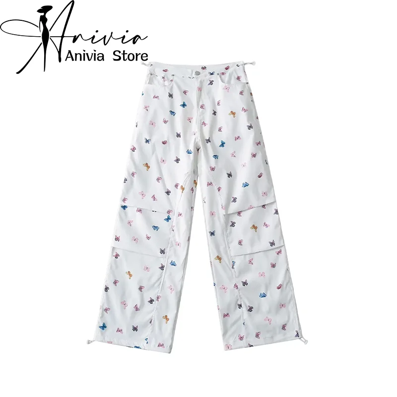 

Women Graphic Print White Pants Baggy Y2k 90s Oversize Jogger Parachute Pants Vintage Harajuku High Waist Trousers Clothes 2024