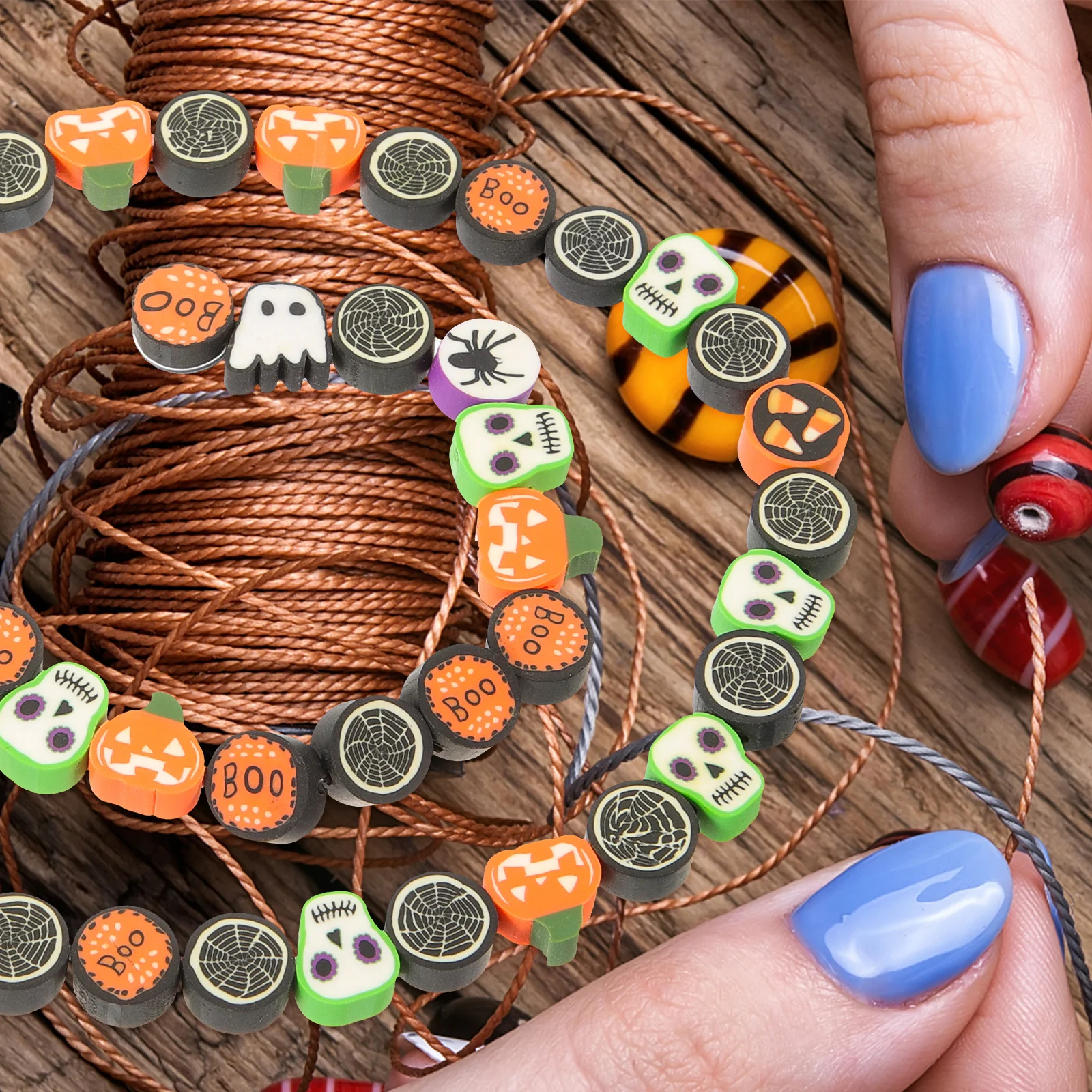 

40 Pcs Polymer Clay Beads Ghost Pumpkin Skull Smile DIY Jewelry Making Necklace Bracelet Crafts Lightweight Portable Storage Use