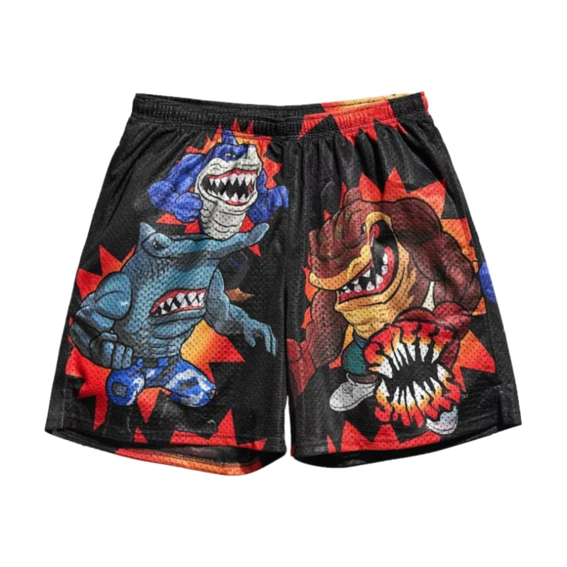

Шорты American Street Sharks в стиле ретро, летние баскетбольные шорты из сетчатой ткани, мужские спортивные шорты, пляжные шорты, дышащие, быстросохнущие