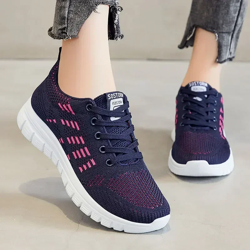 Spring New Women's Sports ShoesFashionable Running ShoesSoft Soled Comfortable Casual ShoesMesh Lace Up Lightweight Training