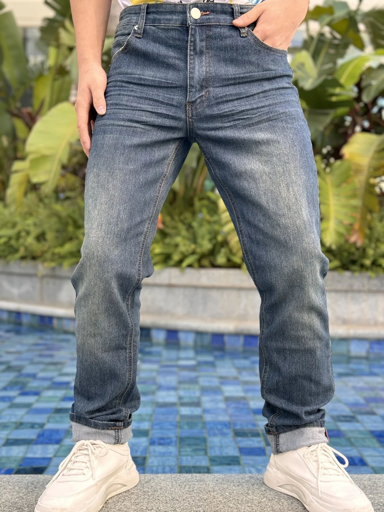 

Y2K men's jeans series features a retro and nostalgic fashion trend style with regular cut and made of blue cotton blend