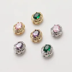 4PCS 14K Gold Plated Oval Vintage Inlaid Zircon Beads DIY Handmade Supplies Necklace Bracelet Making Material Accessories