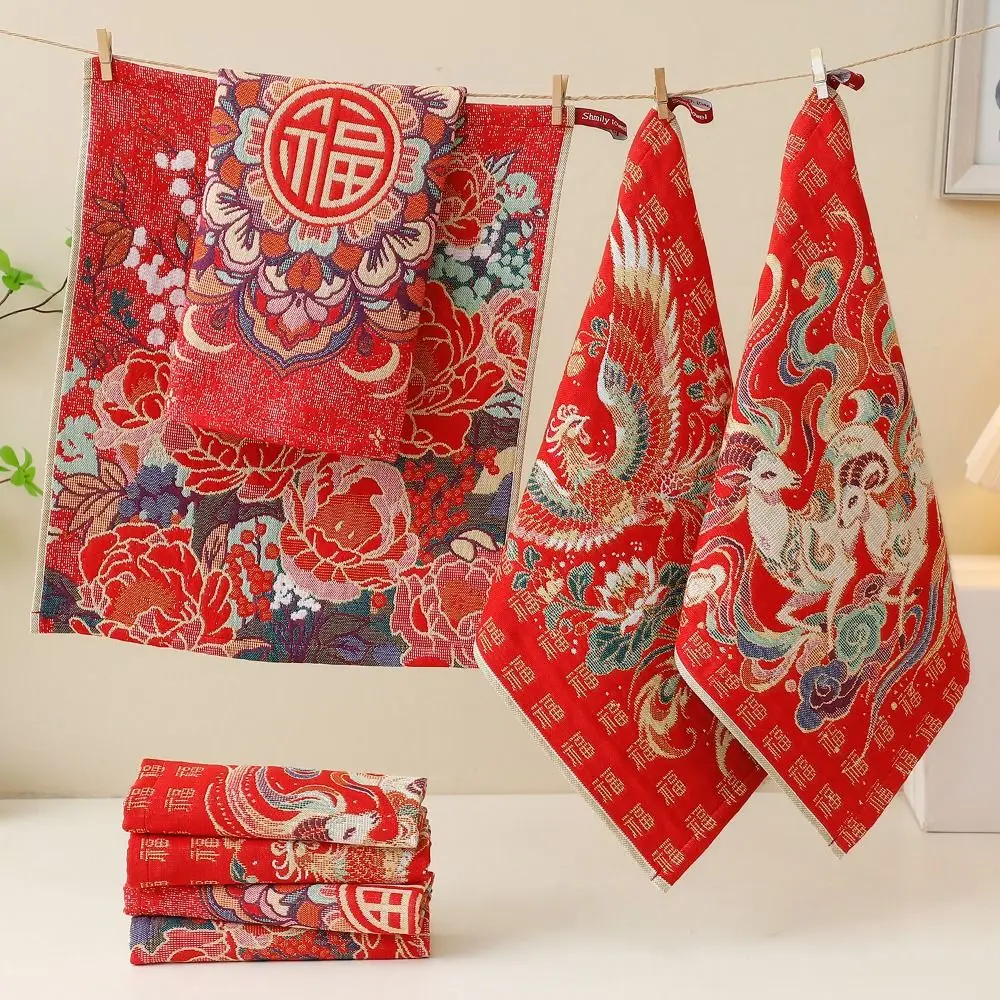 34x40cm Large Hand Towel 4 Layer Cotton Gauze Good Luck Kitchen Towel Decorative Quick Dry Pure Cotton Dish Cloth Lamb Year Gift