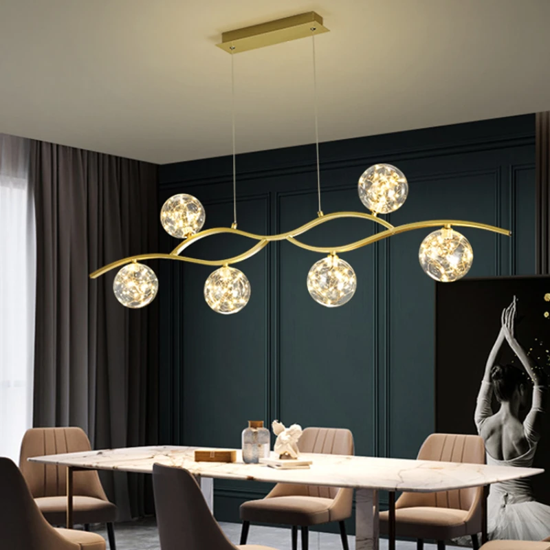 

Modern LED Chandelier Dining Room Island Creative Glass Ball Pendant Lamp Kitchen Bar Restaurant Hanging Light Gold