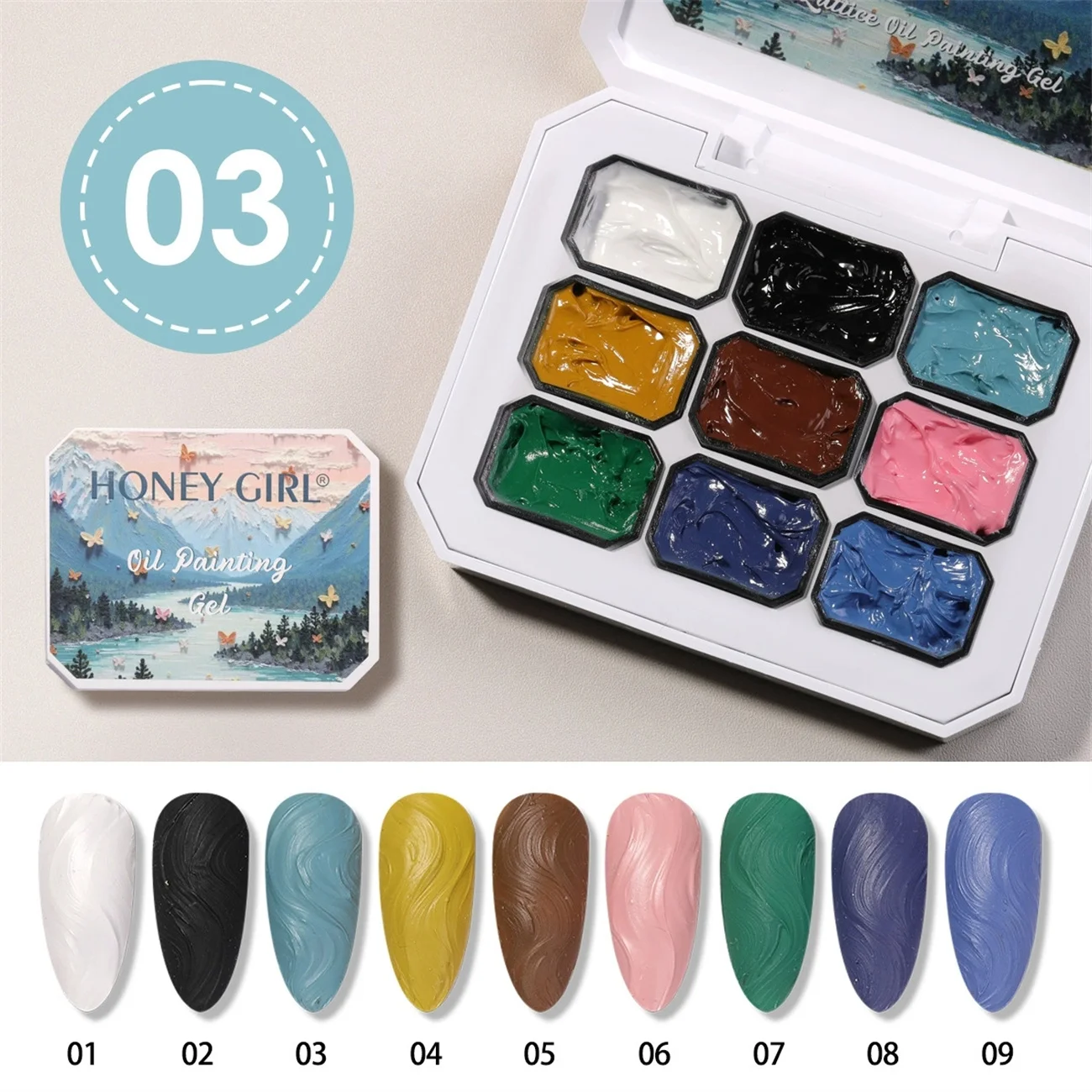 1 Stück Einfarbiges Nagellack-Gel 9-Farben-Set Hochpigmentiertes Dickflüssiges Farbverlauf-Gel für Nagelkunst 3D DIY – Detail 8