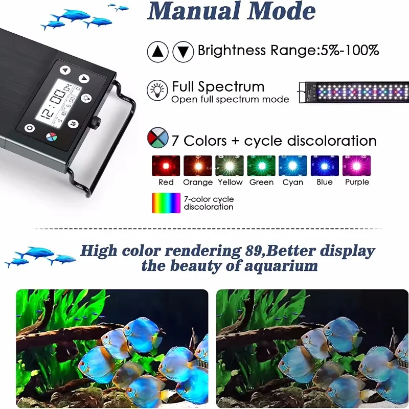 30-60cm Fish tank lighting LED light24/7 Mode ultra slim dimmable LED Aquarium Decoration plant grow aquarium lighting