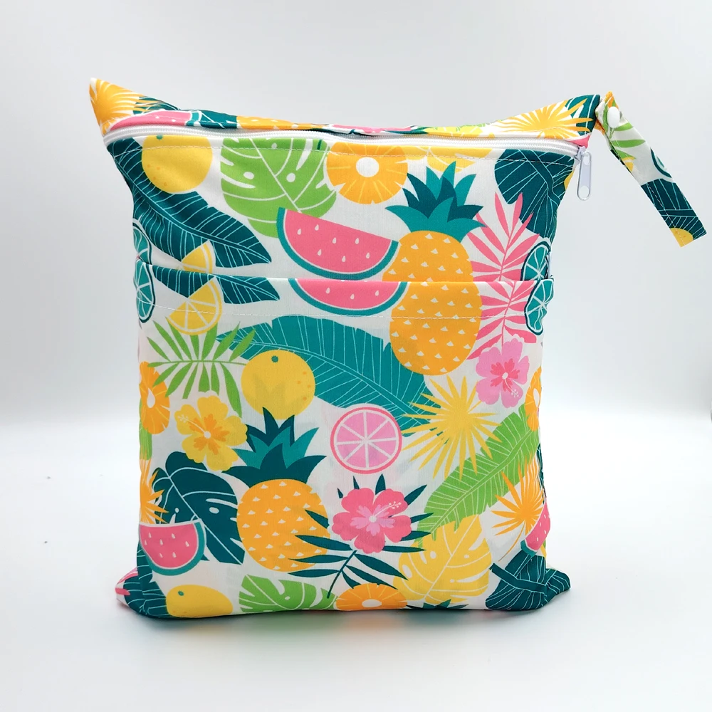 New pattern diaper bags waterproof and moisture proof double zipper design dry wet separation baby carrier bags