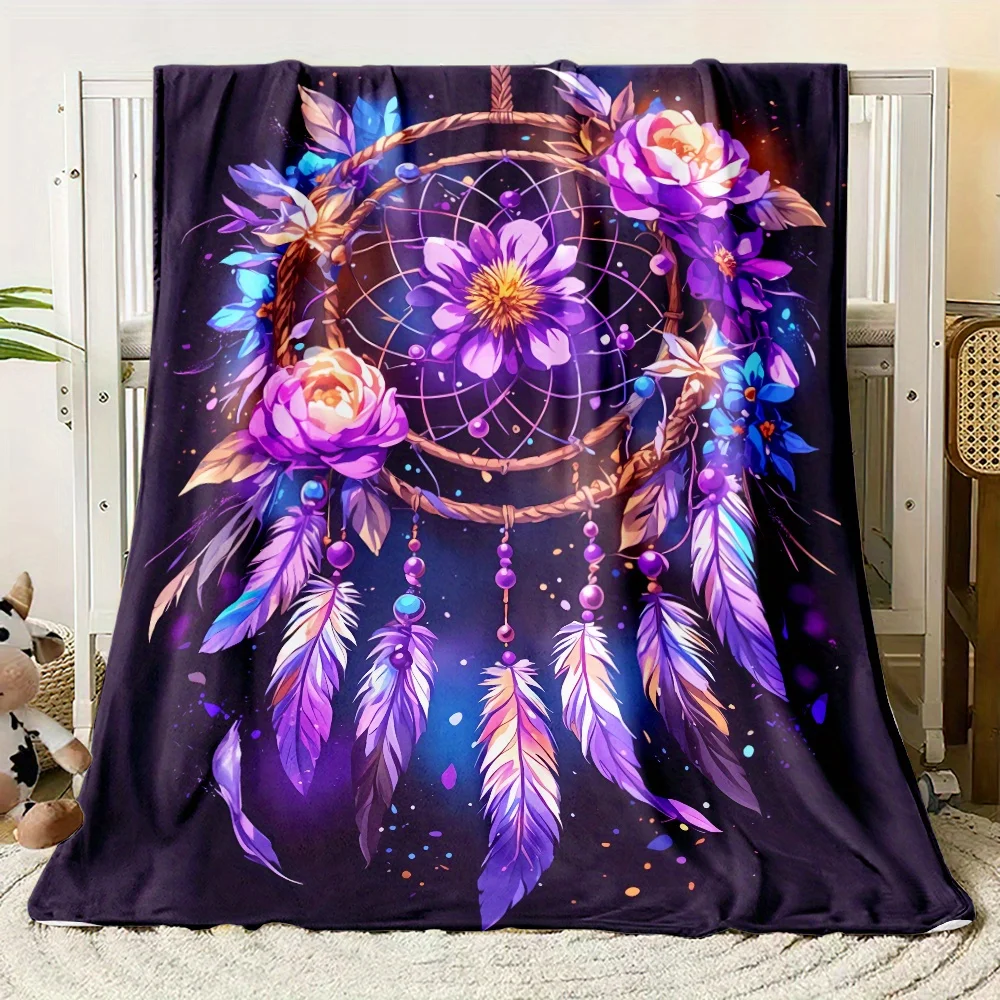 1P Dreamcatcher Net HD Printed Thin Blanket.Four Season Blankets Suitable for Sofas, Beds, Living Rooms, Travel, Camping, Soft a