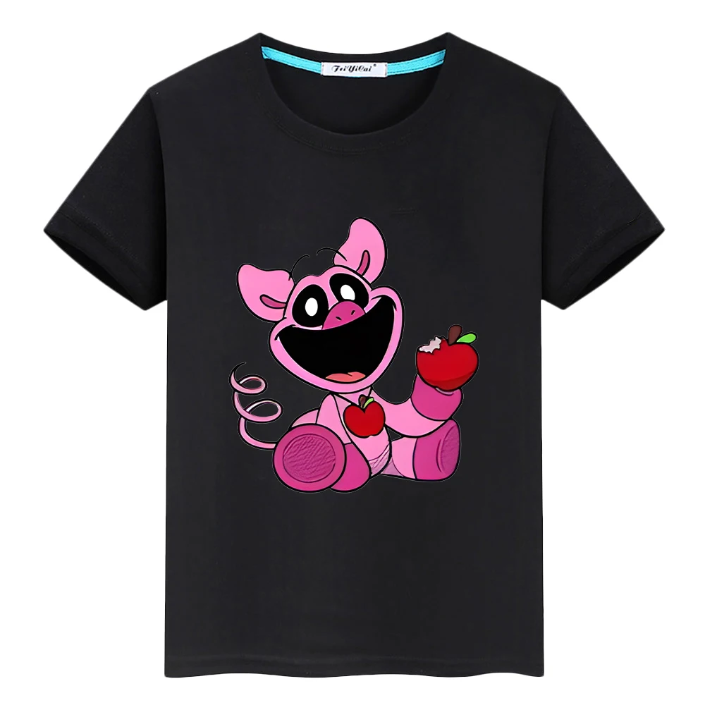 

Smiling Critters print 100%Cotton t shirt for kids boy 10years anime Short Kawaii Tops Cute t-shirt y2k one piece girls clothes