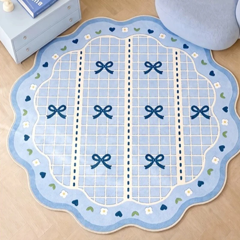 Korean Style Living Room Decoration Blue Carpet Round Rugs for Bedroom Fluffy Soft Lounge Floor Mat Thickend Plush Cloakroom Rug