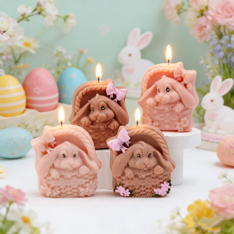 3D Hasen-Silikonform mit Schleife/Blumenakzenten für Ostern, Harz-Bastelform, DIY Duftkerzen/Seife/Aroma, Oster-Deko
