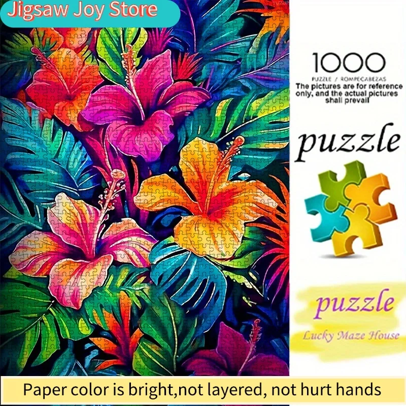 

DIY Paper Puzzle, Tropical Flowers, Hibiscus Flower Puzzle, High-Quality White Card Material, Suitable for Family Puzzle, Rel