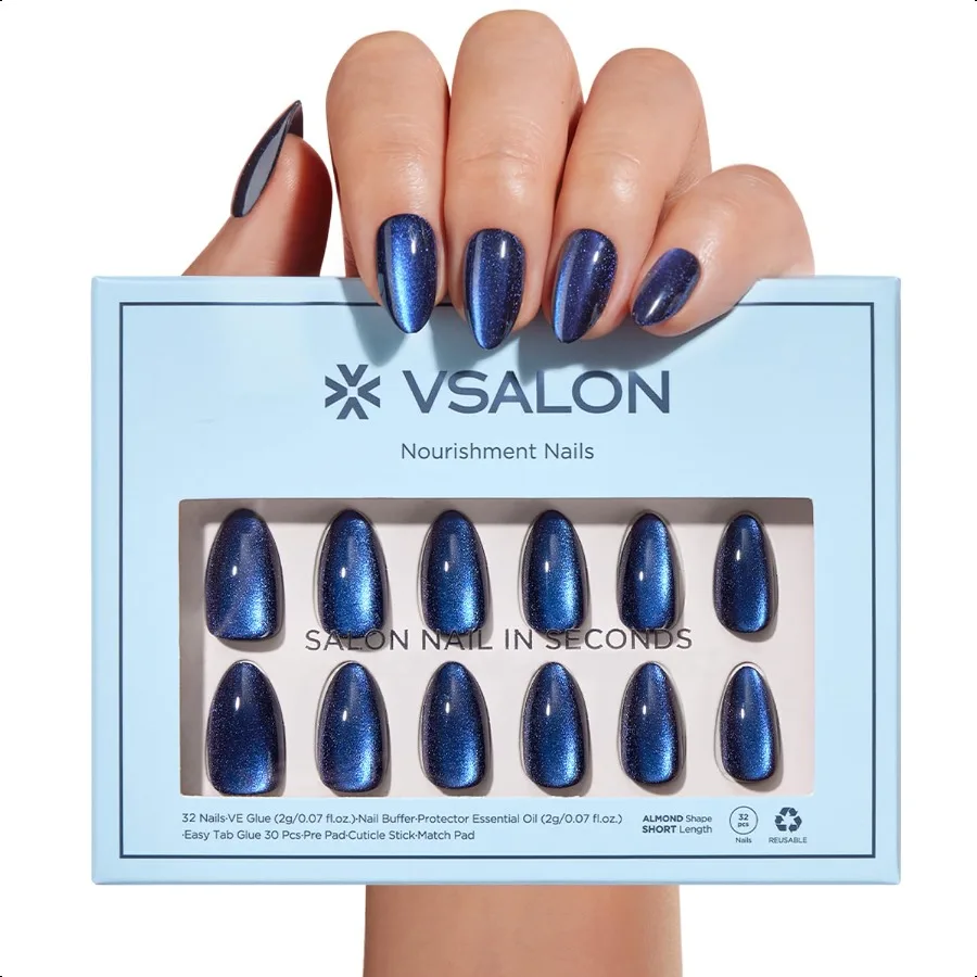 

Pr on Nails Короткий миндально-синий кошачий глаз Хромированный клей на ногтях Набор для женщин Многоразовый непрозрачный гель-карандаш на ногтях с клеем для кутикулы O