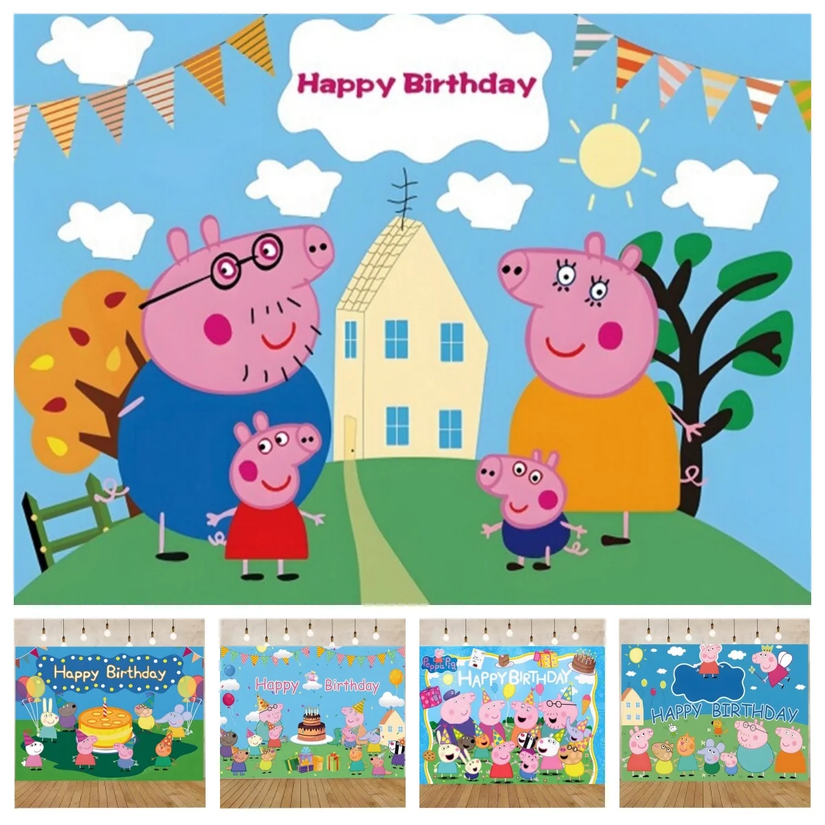 Peppa Pig Happy Birthday Party Backdrop Kids Newborn Baby Bi