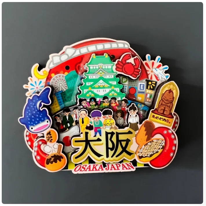 Dotonbori, Osaka, Japan Wood 3D Fridge Magnets Tourism Souvenirs Refrigerator Magnetic Stickers