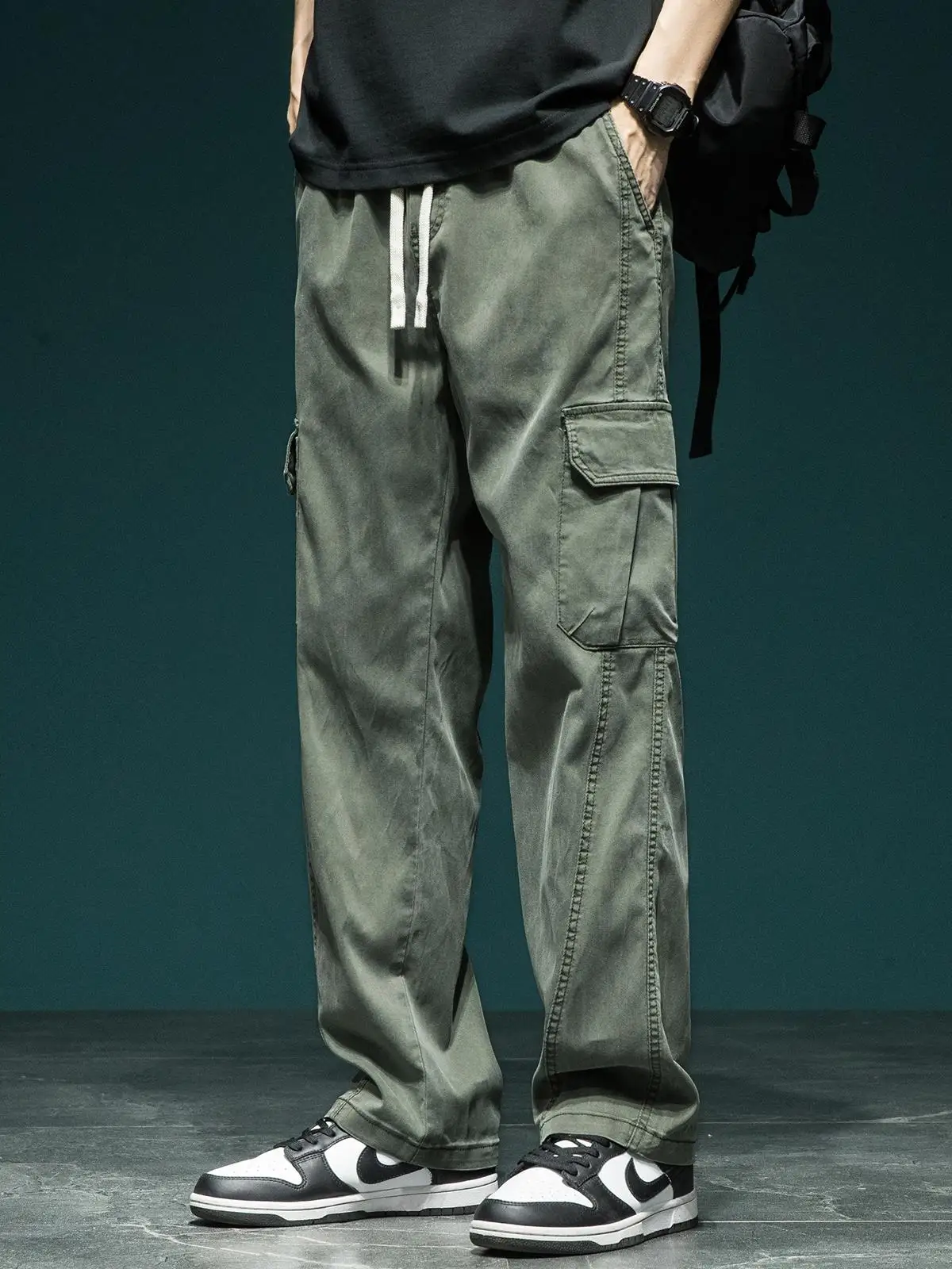 

Американские ретро-брюки в стиле милитари, мужские прямые свободные повседневные брюки с широкими штанинами, удобные хлопковые карго-брюки.