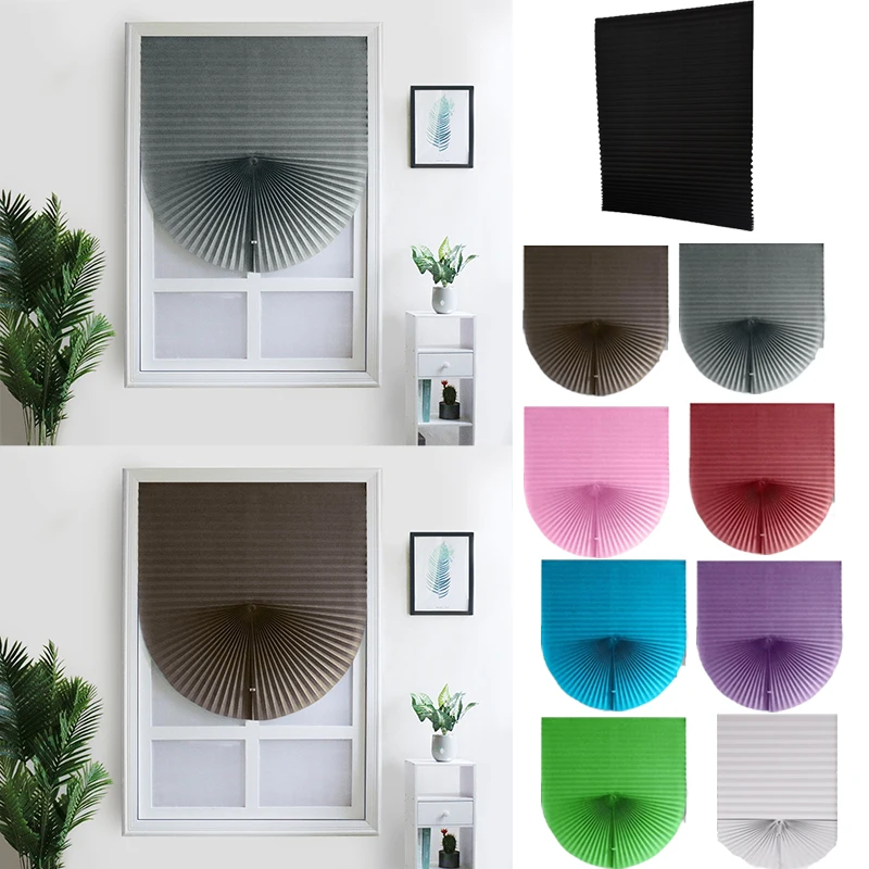 

4Size Simple Semi/High Shading Adhesive Window Shades/Pleated Blind,Bathroom Balcony Living Room Balcony Curtains Pleated Blinds