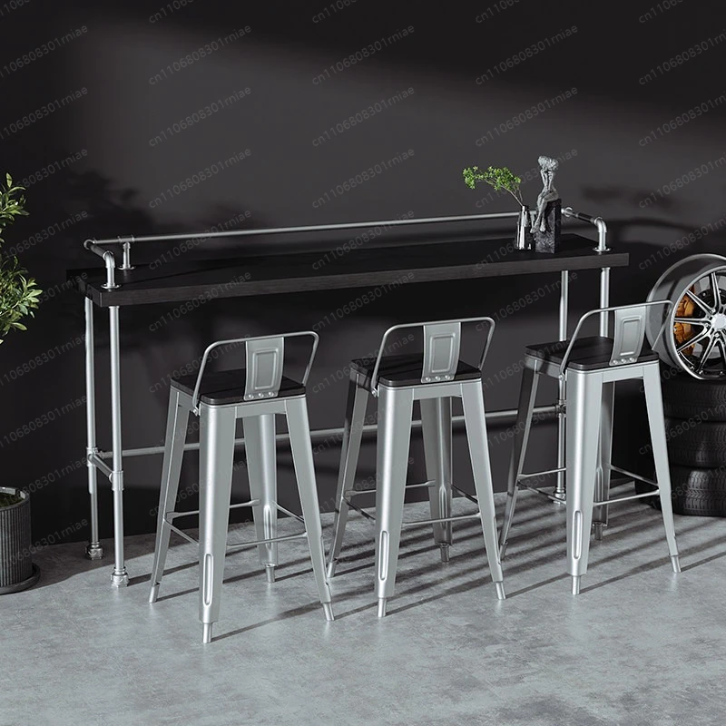 Milk tea shop tables and chairs against the wall narrow table long  bar high  balcony simple dining commercial