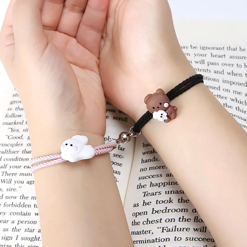 2pcs/set Cartoon Cute Bear Bracelet for Women Girls 2023 New Adjustable Couple Paired Bracelets Friendship Jewelry Gift