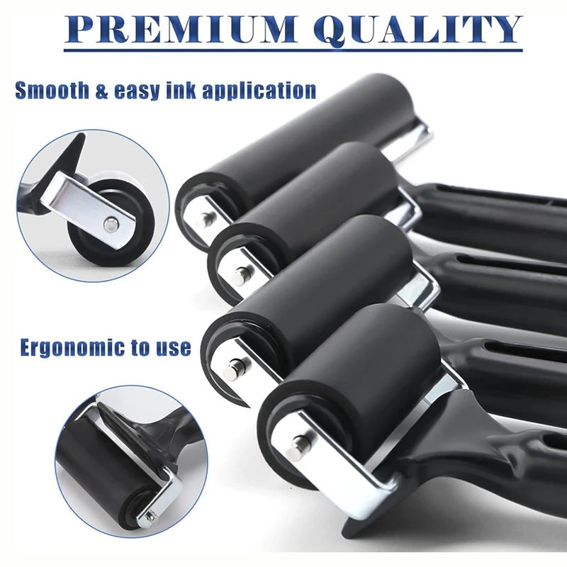 4 Pack Rubber Roller,Black Ink Roller Tool For Crafting Wallpapers Stamping Gluing Application