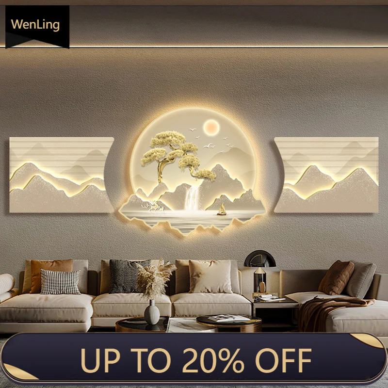 Light Luxury Creative Living Room LED Light Painting Sofa Background Wall Hanging Painting Triptych Advanced Sense Landscape Mur