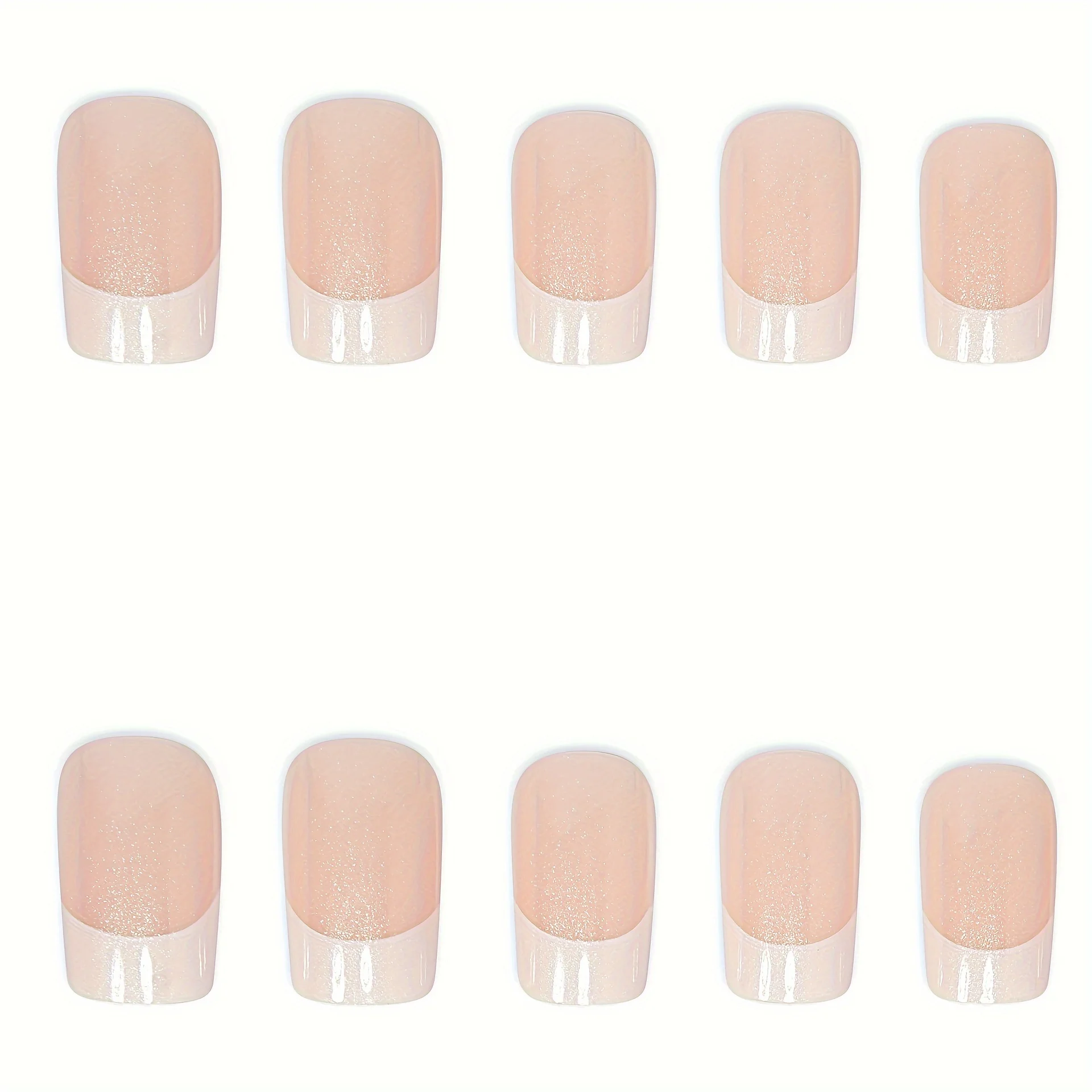 Juego de 24 uñas postizas con punta francesa, color nude, blanco y rosa, brillantes, con pegamento de gel y lima de uñas para mujer