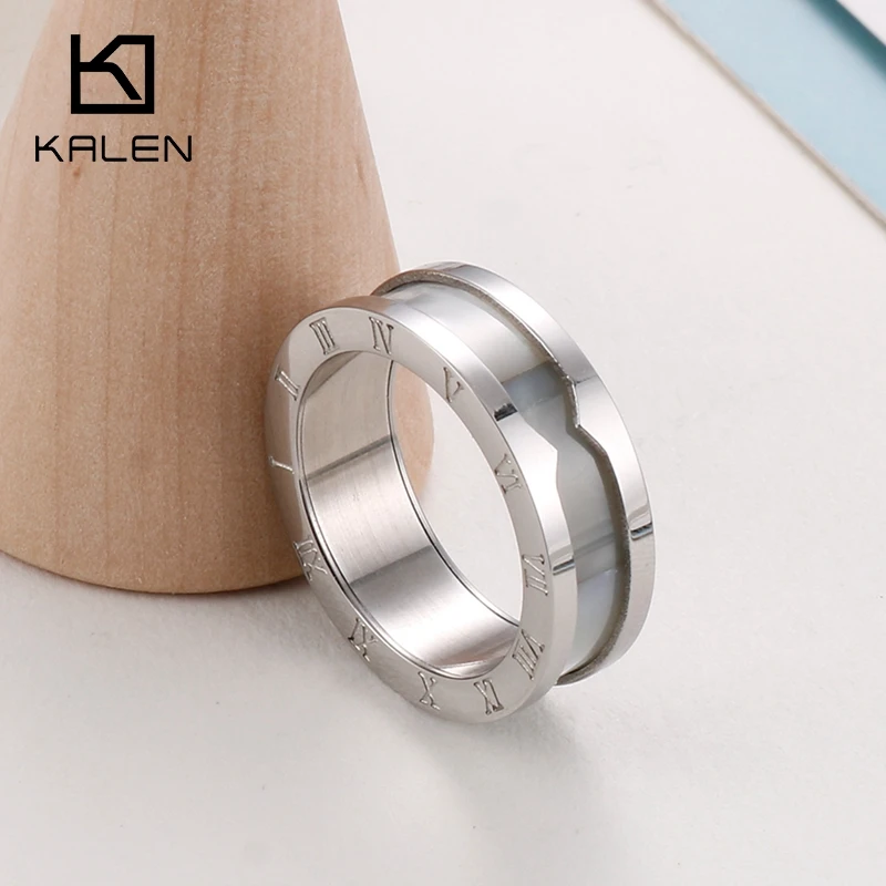 KALEN NEW Roman Numerals Rings Charm Finger Fashion Shell Stainless Steel Rings For Women Wedding Jewelry Gift