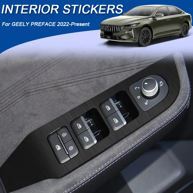 لجيلي Preface 2022-الحاضر LHD سيارة الكربون الأسود الداخلية ملصق رفع نافذة لوحة ملصق مائي والعتاد الباب الداخلي طبقة رقيقة واقية #4
