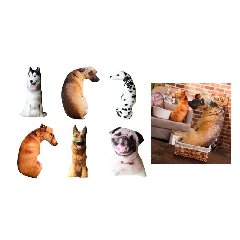 D0AD 3D Dog Head Throw Pillow and Funny Cosplay Cushion for Home