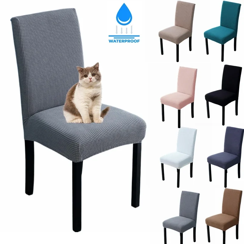 Waterproof Adjustable Chair Cover 1 2 4 Packs Dining Room Kitchen Chair Case Protect Jacquard Seat Chair Cover Spandex Elastic