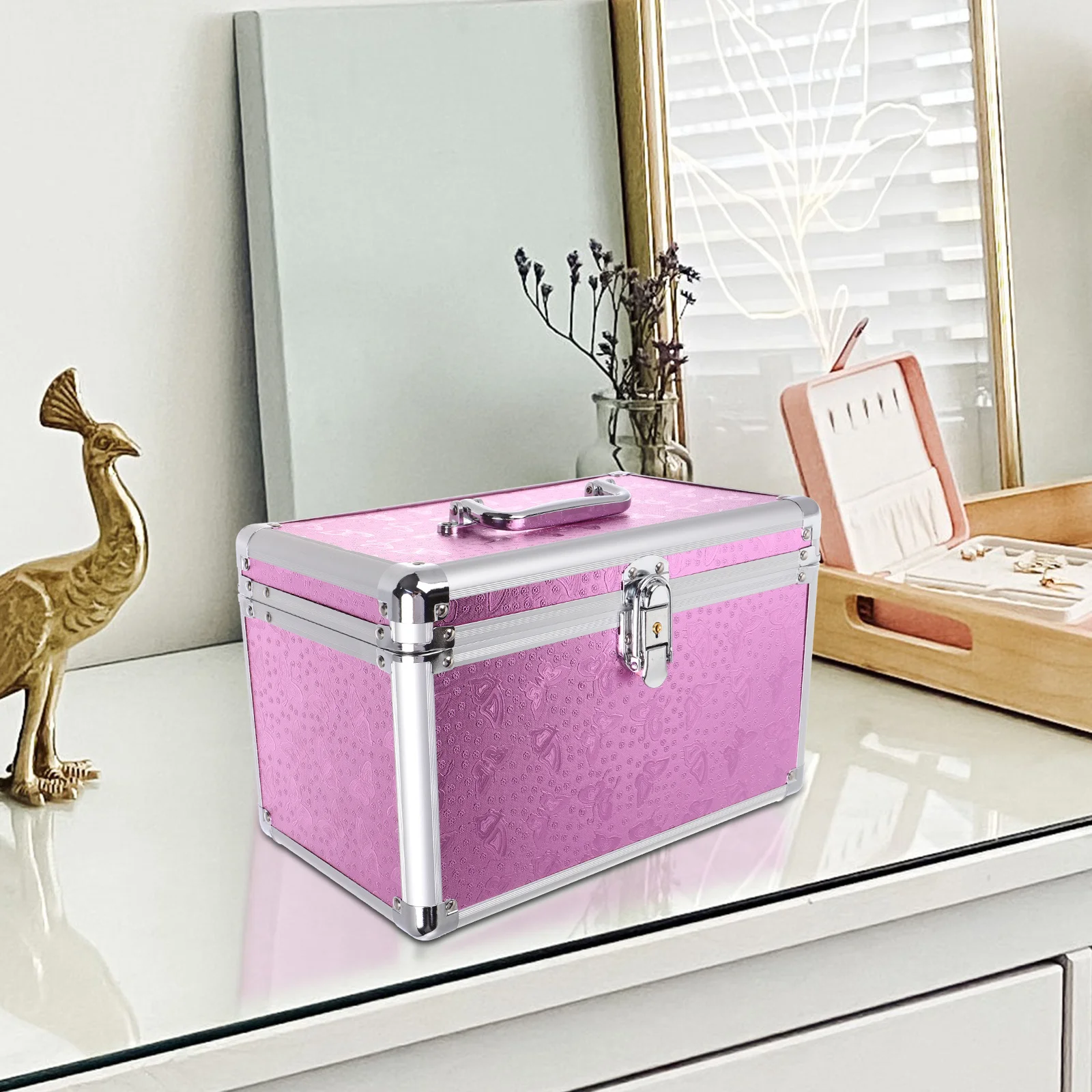 

Metal Storage Box Aluminum Alloy Storage Holder Portable Medicine Organizer Large Capacity Carrying Case for Home Office Travel