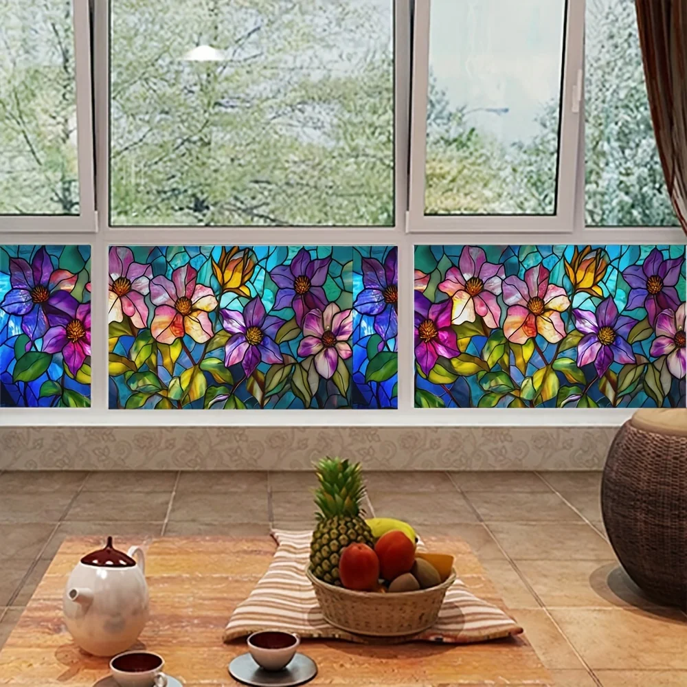 90x45CM Flower Window Electrostatic Stickers Non-Adhesive Window Vinyl Decals Decoration for Home Bathroom Bedroom Privacy Film