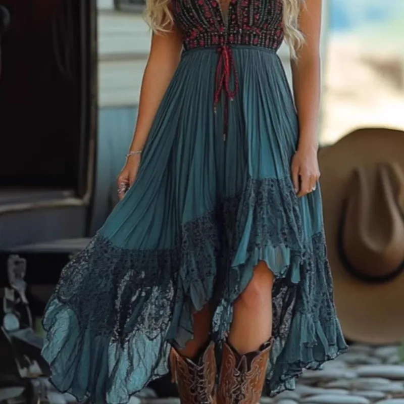 Fashion V Neck Dress For Women Casual Sleeveless High Waist Loose Dresses Robe Femme Holiday Boho Vintage Vestidos Clothes New - Image 5