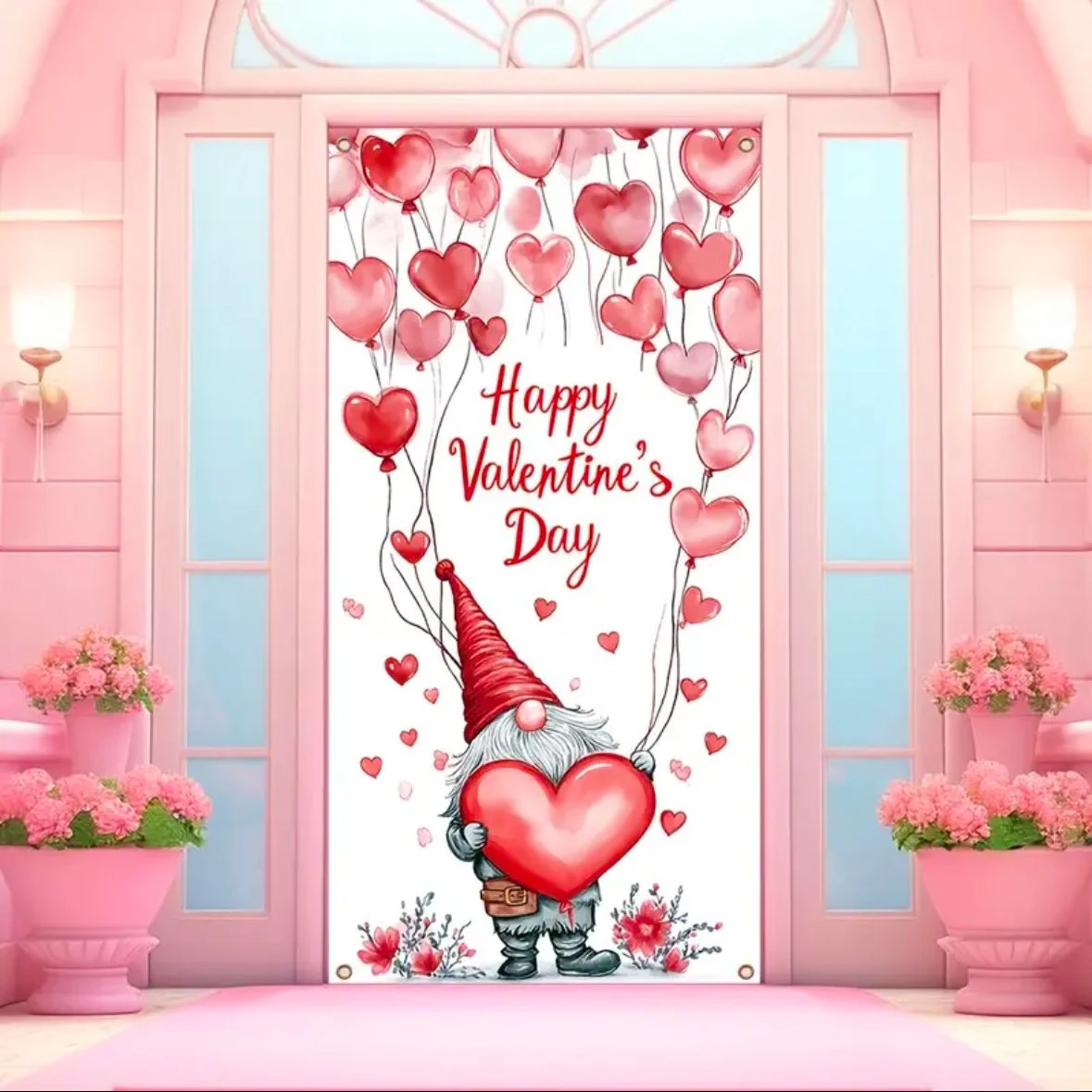 Pink Dwarf Romantic Valentine's Day Background Door Cover Wall Decoration Garden Party Banner Supplies Cover Photo Shoot Props