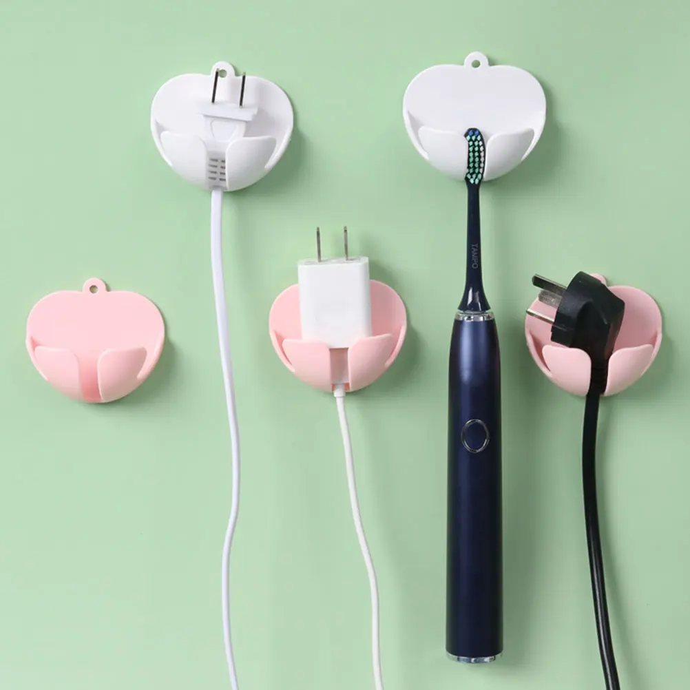 

6pcs Abs Waterproof Plug Hooks Wall Mount Adhesive Hook Multi-Use Sticky Holders For Bathroom Power Plug Storage