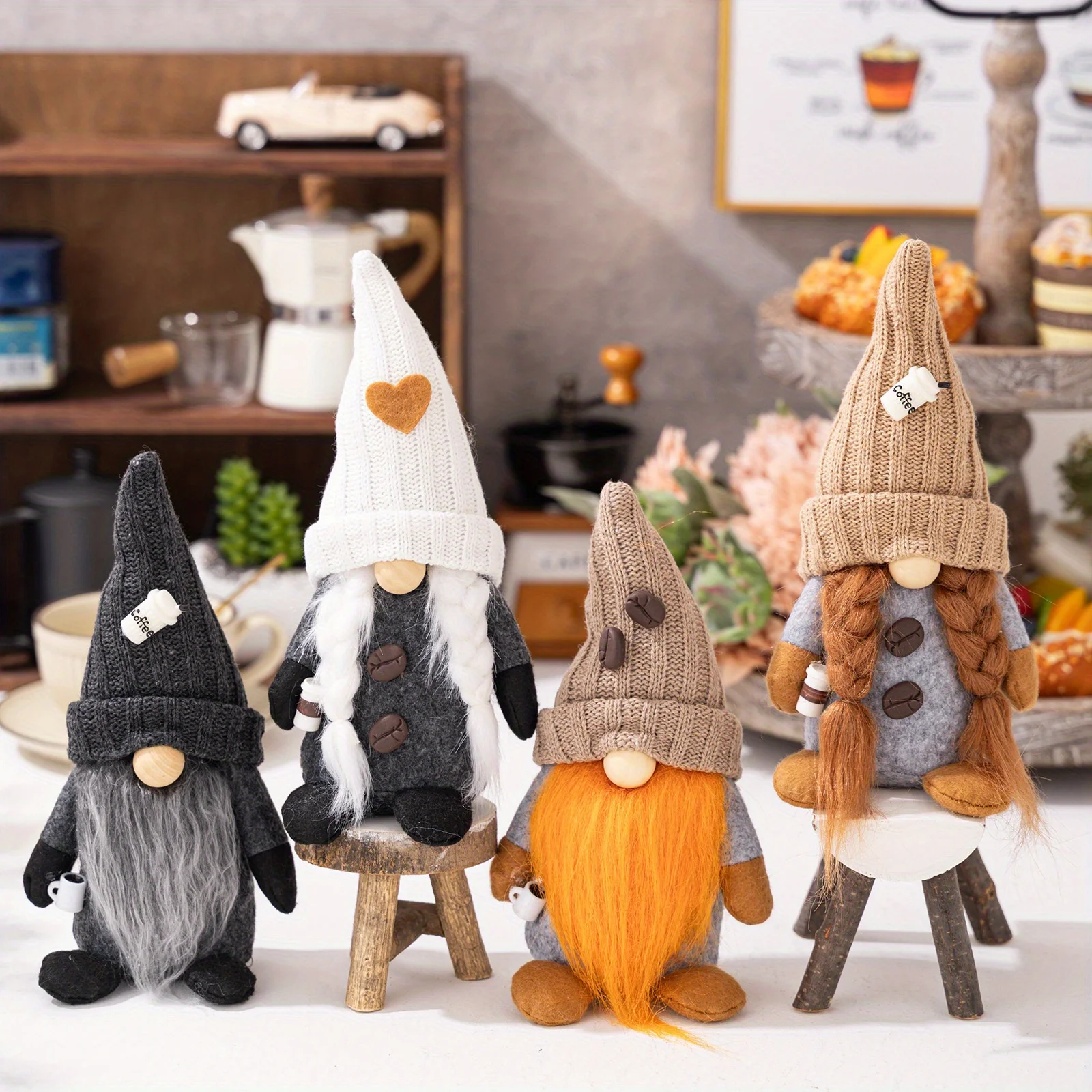 Creative Home Decoration Coffee Faceless Doll Gnome Decoration Holding Coffee Beans Cute Rudolph Doll Faceless Figurine Ornament