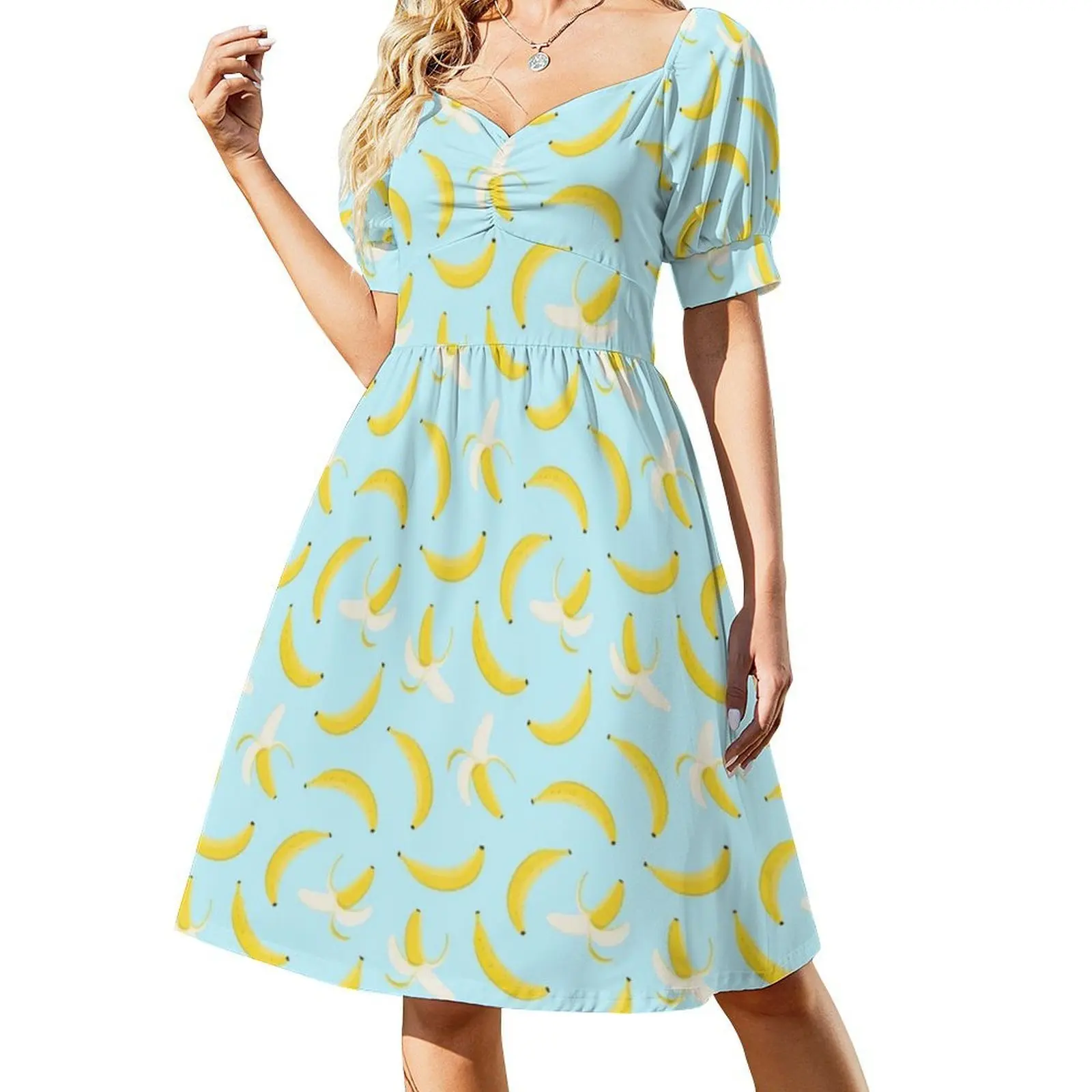 Going Bananas Vintage Bohemian Dress Puff Sleeve Or Sleeveless Options For Women Dress Banana Yellow Fruit Sweet Banana Split