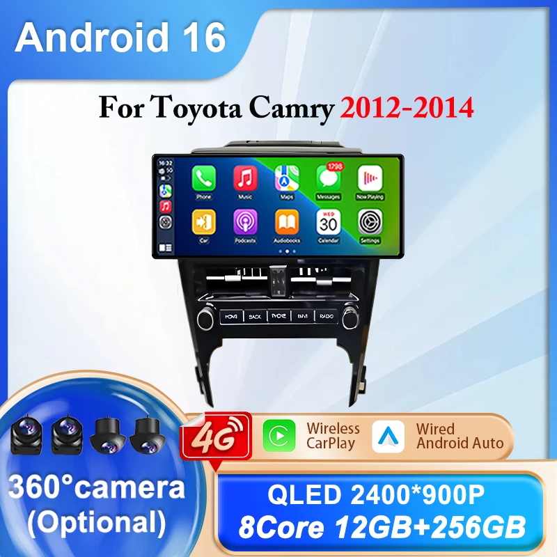12.3 Inch For Toyota Camry 2012-2014 Android 16 Car Multimedia Player Stereo Receiver Radio GPS Navigation Bluetooth Carplay