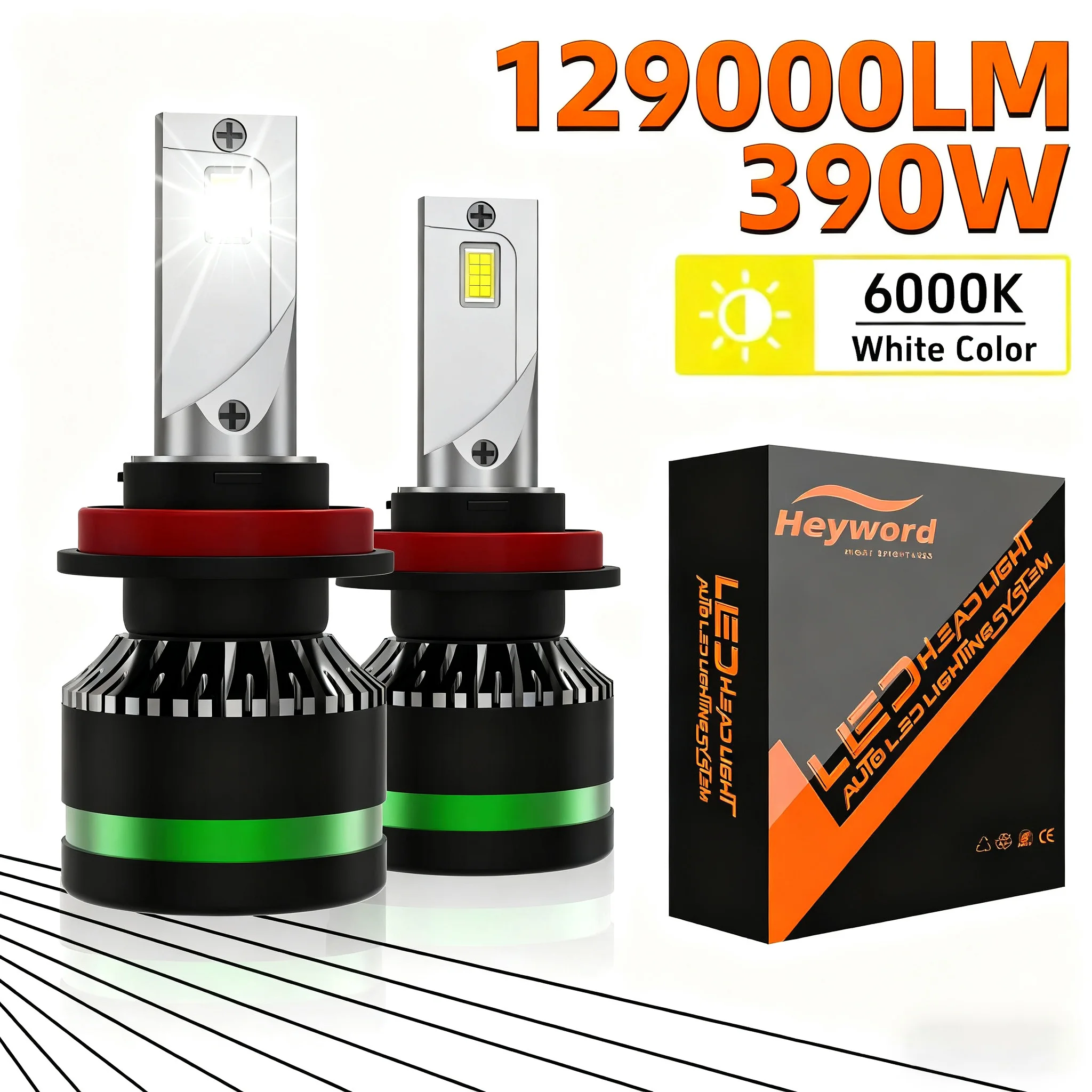 

2pcs H4 H7 H11 9005 9006 LED headlight bulbs,390W 129000LM 6000K single copper tube ultra bright car LED headlights