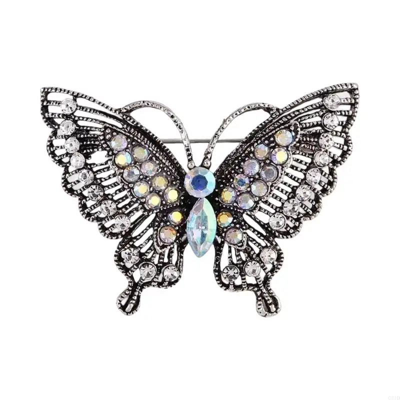 Vintage Chinese Styles Butterfly Brooch With Crystals Embellishment for Blouses Coats Scarves Formal Event Wear
