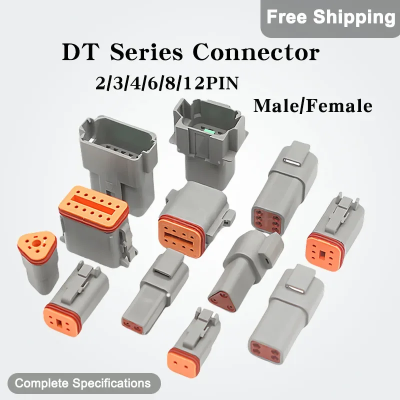 

10 Sets DT Series Connector Deutsch DT06-2S/DT04-2P 2/3/4/6/8/12PIN 22-16AWG Waterproof Electrical Plug For Car Motor With Pins