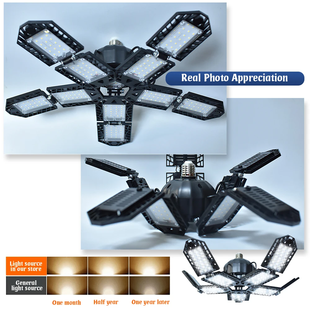 E27 LED ที่มีประสิทธิภาพโรงรถ 180W ไฟทํางานพับได้ 15000 LM สําหรับห้องนั่งเล่นโกดังโรงรถเพดานอุตสาหกรรม