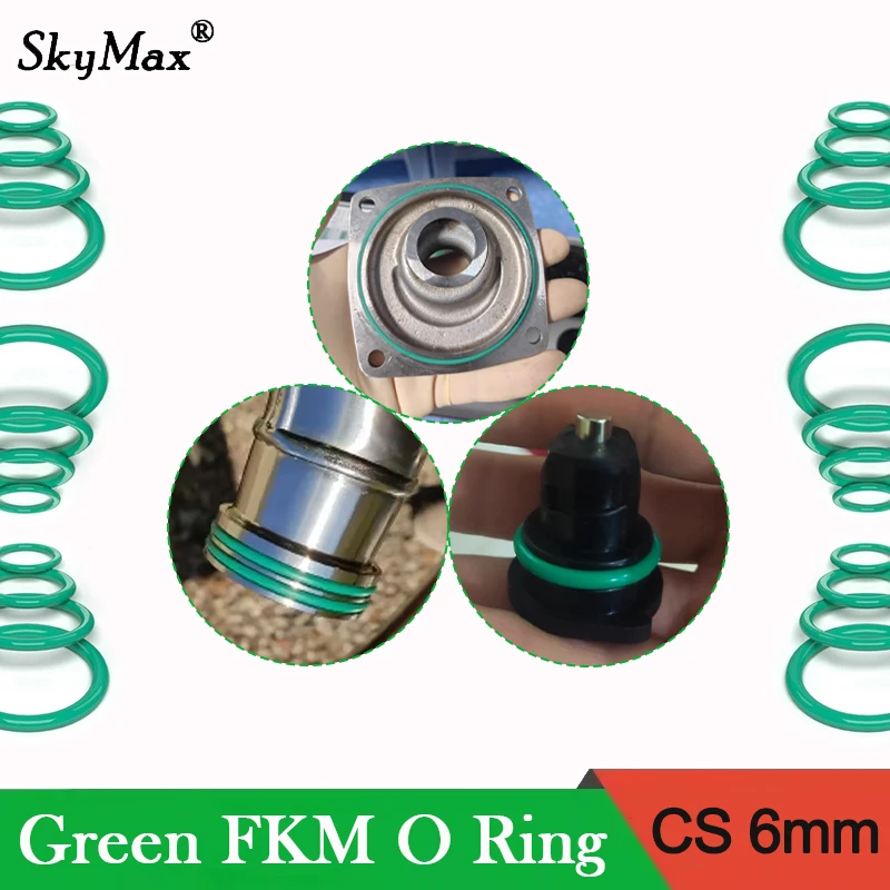 

Green FKM Fluororubber O-rings Sealing Ring Thickness CS6mm OD40mm~150mm O Ring Fuel Washer Oil Resistant Acid & Alkali 5/10pcs