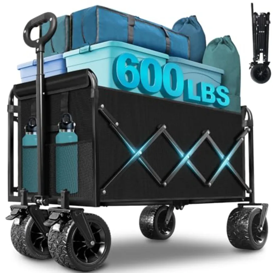 

Beach Wagon for sand use: steel frame black 600LBS capacity big wheels all-terrain collapsible foldable