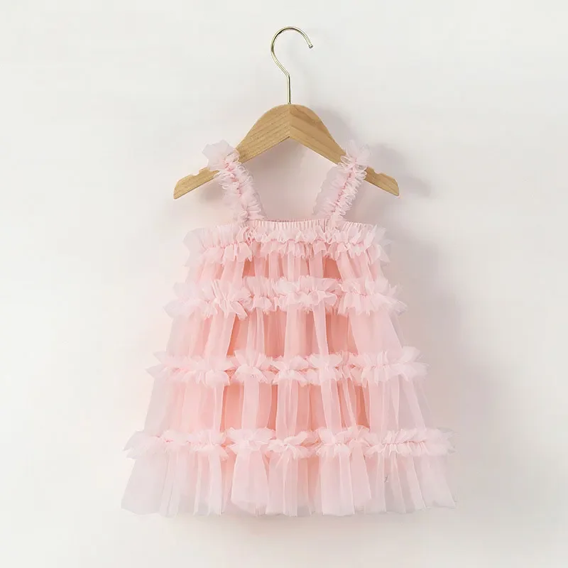 Hot Cute Girls Tutu Dress Solid Colour Fluffy Mesh Halter Cake Dress Holiday Party Girl's Clothing Sweet Princess Pettiskirt