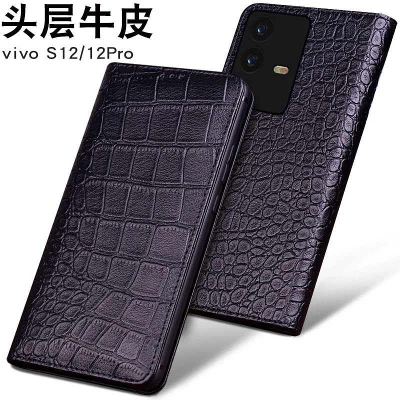 

Hot Sales Luxury Genuine Leather Magnet Clasp Phone Cover Cases For Vivo S12 Pro Kickstand Holster Case Protective Full Funda